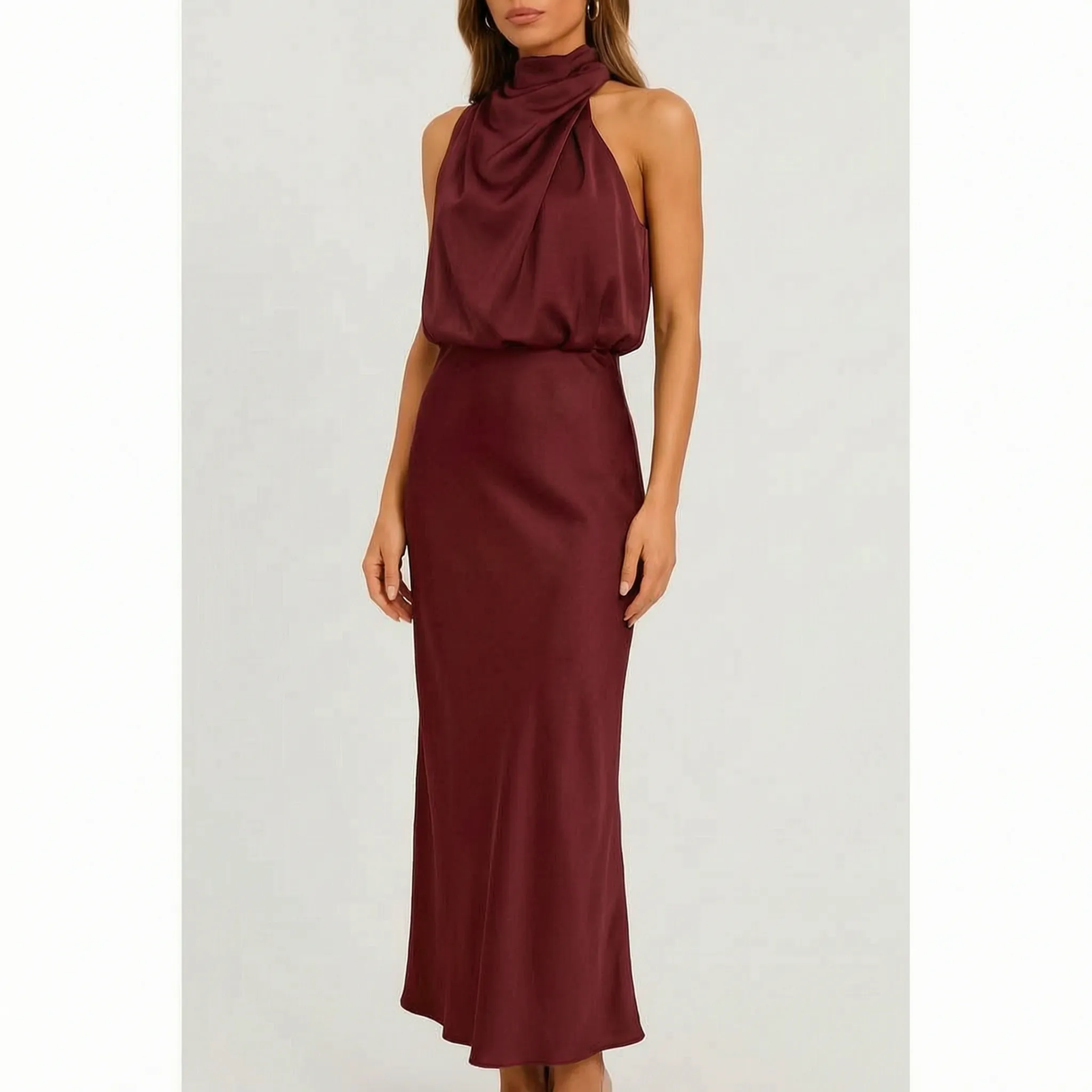 Flowise  - Elegant High Neck Maxi Dress Evening Events