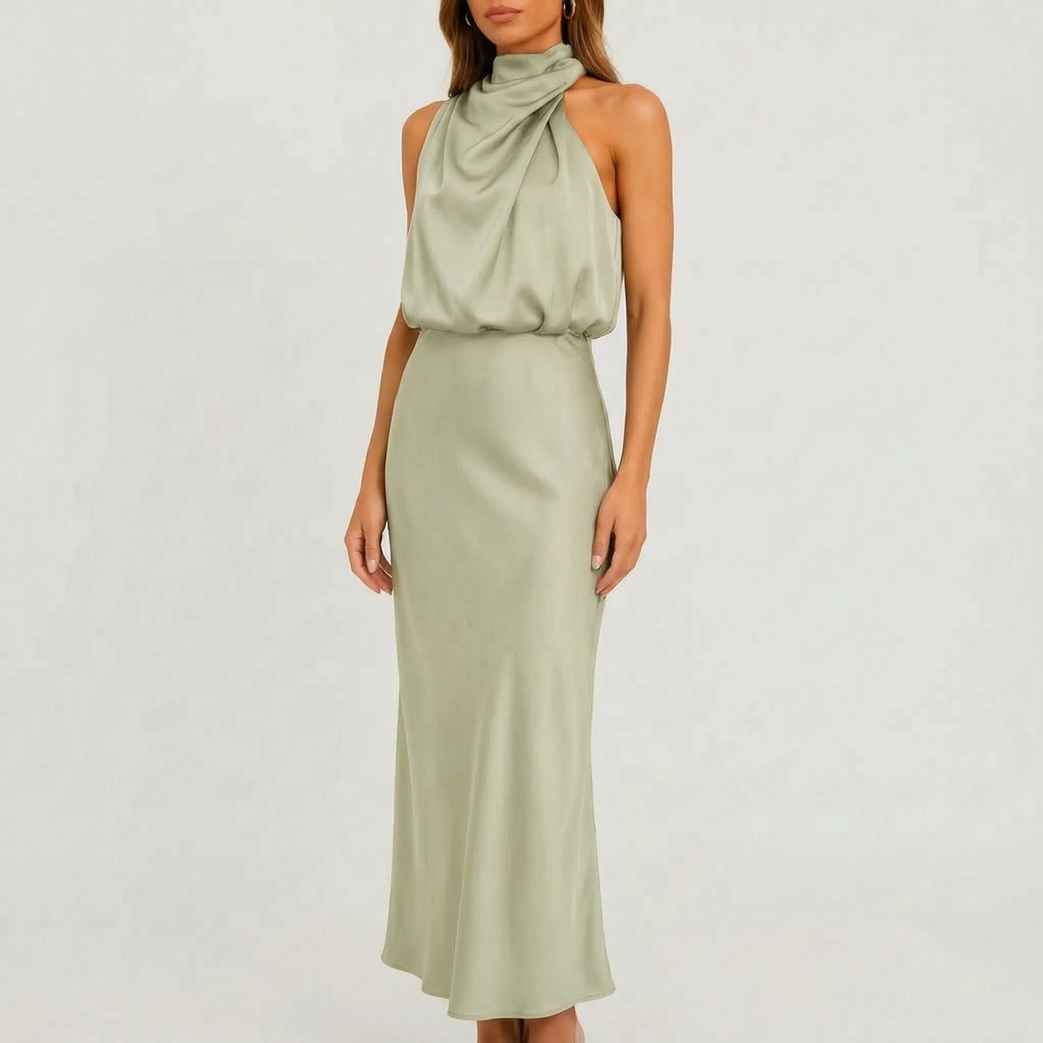 Flowise  - Elegant High Neck Maxi Dress Evening Events
