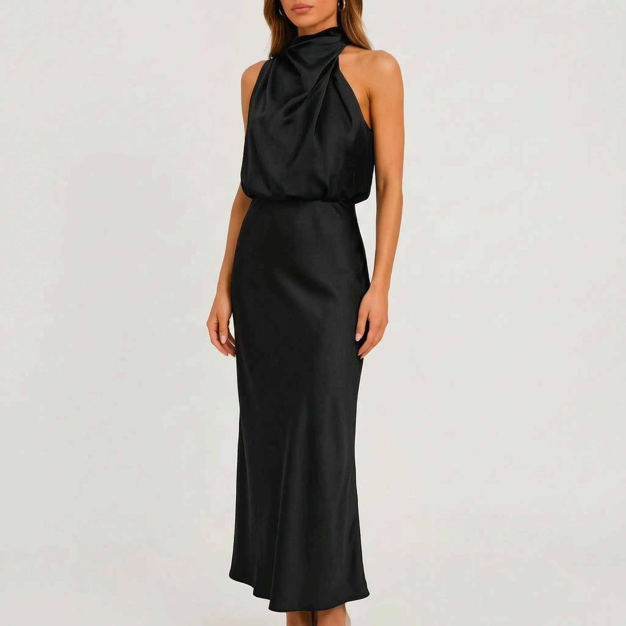 Flowise  - Elegant High Neck Maxi Dress Evening Events