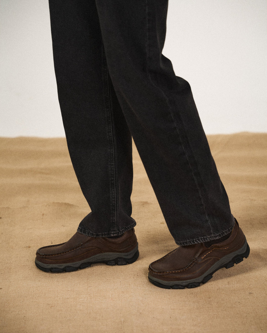 Men's casual moc toe loafers with chunky treaded soles