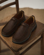 Men's casual moc toe loafers with chunky treaded soles