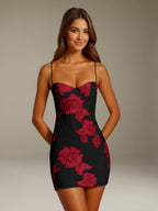 Women's floral sweetheart mini dress with spaghetti straps