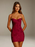 Women's floral sweetheart mini dress with spaghetti straps