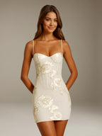 Women's floral sweetheart mini dress with spaghetti straps