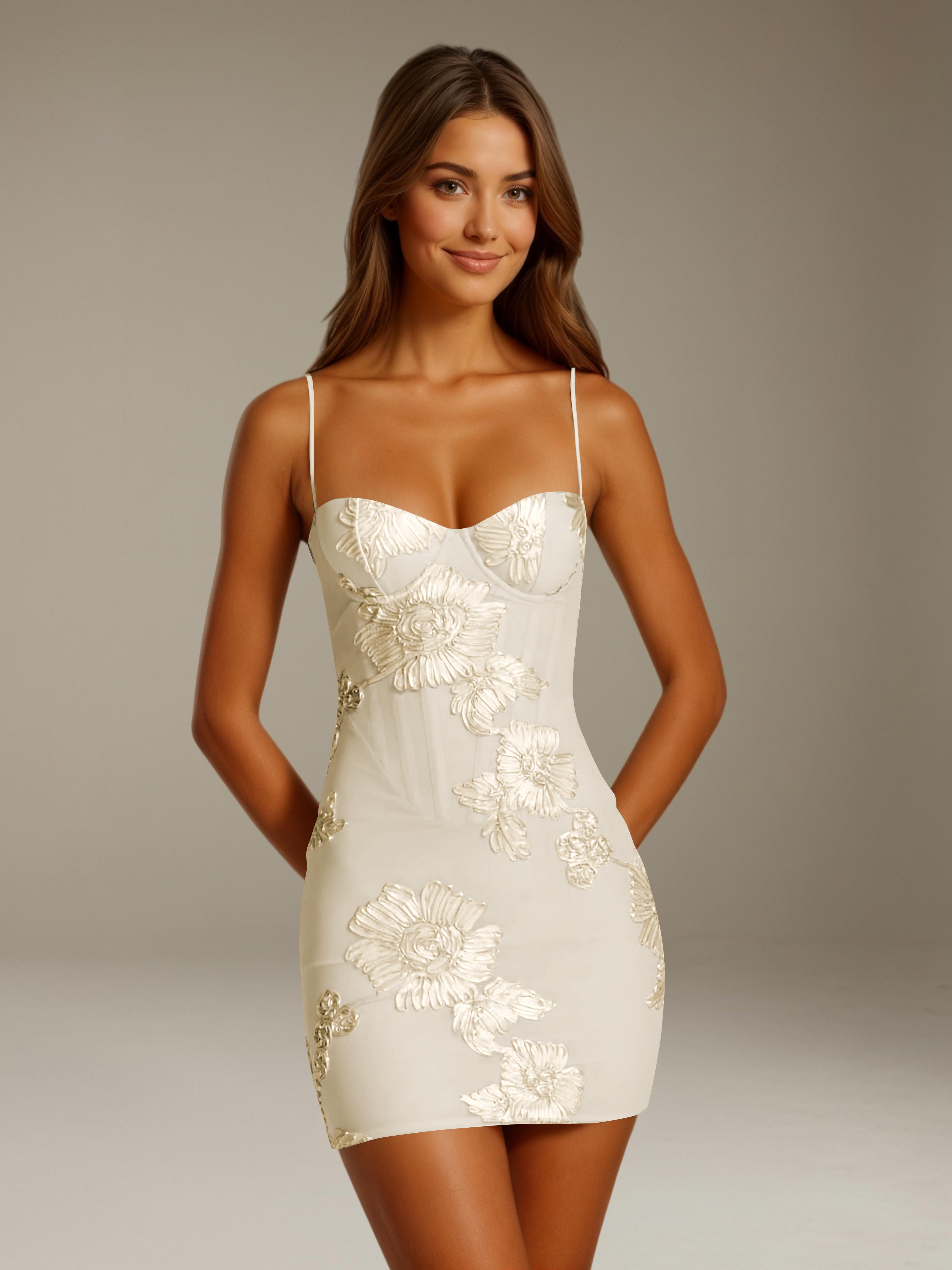 Women's floral sweetheart mini dress with spaghetti straps