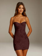 Women's floral sweetheart mini dress with spaghetti straps