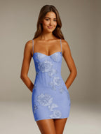 Women's floral sweetheart mini dress with spaghetti straps