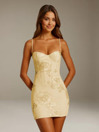 Women's floral sweetheart mini dress with spaghetti straps