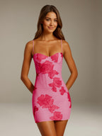 Women's floral sweetheart mini dress with spaghetti straps