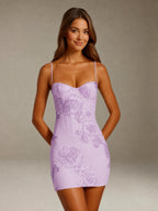 Women's floral sweetheart mini dress with spaghetti straps