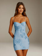 Women's floral sweetheart mini dress with spaghetti straps