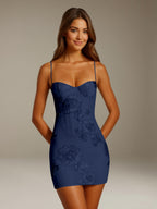 Women's floral sweetheart mini dress with spaghetti straps