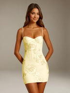 Women's floral sweetheart mini dress with spaghetti straps