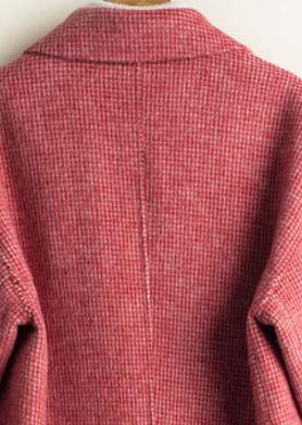 Women's textured plaid tunic coat with notched lapels and front patch pockets