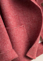 Women's textured plaid tunic coat with notched lapels and front patch pockets