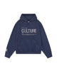 Women's blue graphic hoodie with text design and kangaroo pocket