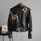 Women's floral biker jacket with studded trim and long sleeves