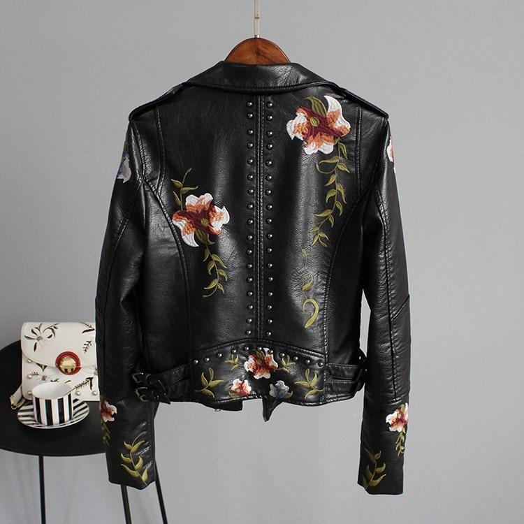 Women's floral biker jacket with studded trim and long sleeves