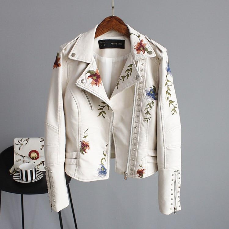 Women's floral biker jacket with studded trim and long sleeves