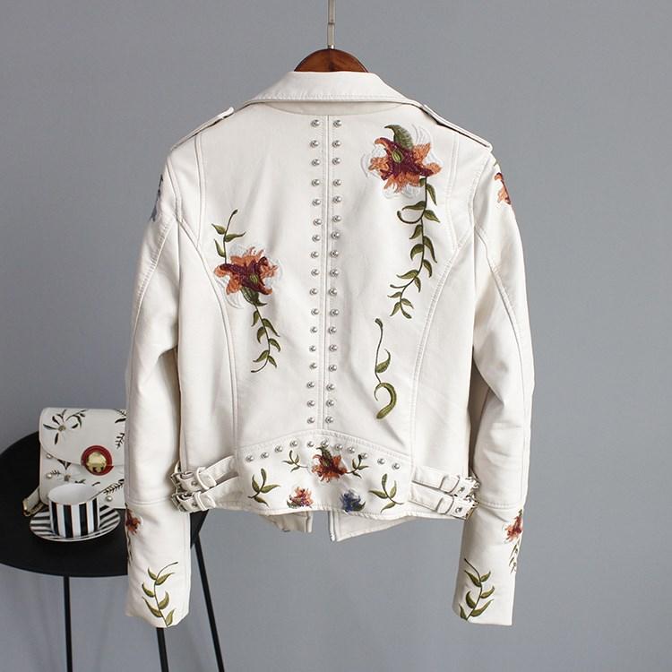 Women's floral biker jacket with studded trim and long sleeves