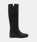 Women's black knee-high boots with V-cut topline