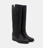 Women's black knee-high boots with V-cut topline