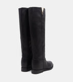 Women's black knee-high boots with V-cut topline