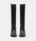 Women's black knee-high boots with V-cut topline