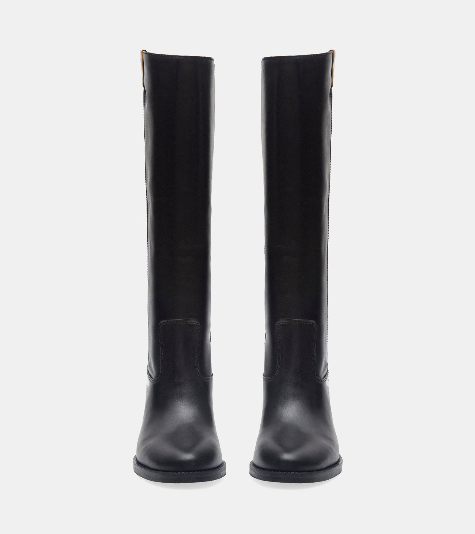 Women's black knee-high boots with V-cut topline