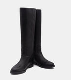 Women's black knee-high boots with V-cut topline