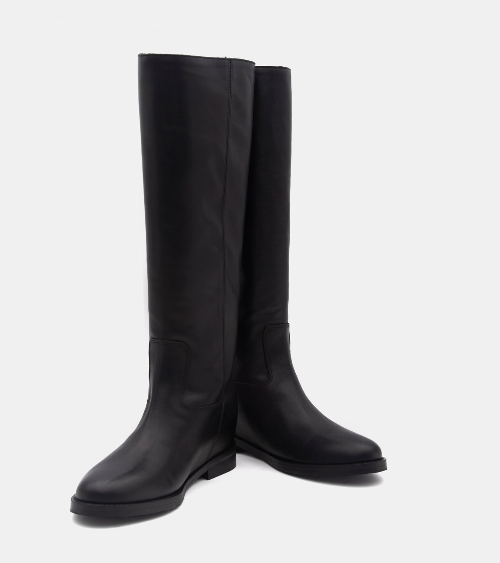 Women's black knee-high boots with V-cut topline