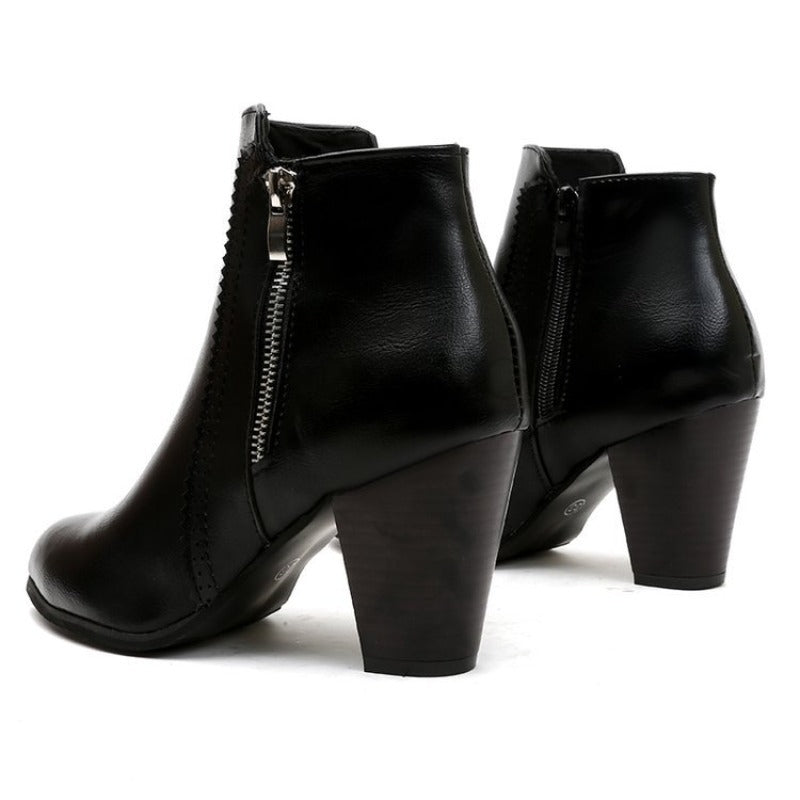 Women's ankle boots with side zip and high block heel