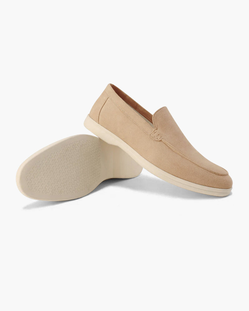 Unisex textured slip-on loafers with round toes and low wedge heels