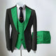 Men's slim fit three-piece suit with contrasting notch lapels and button-front waistcoat