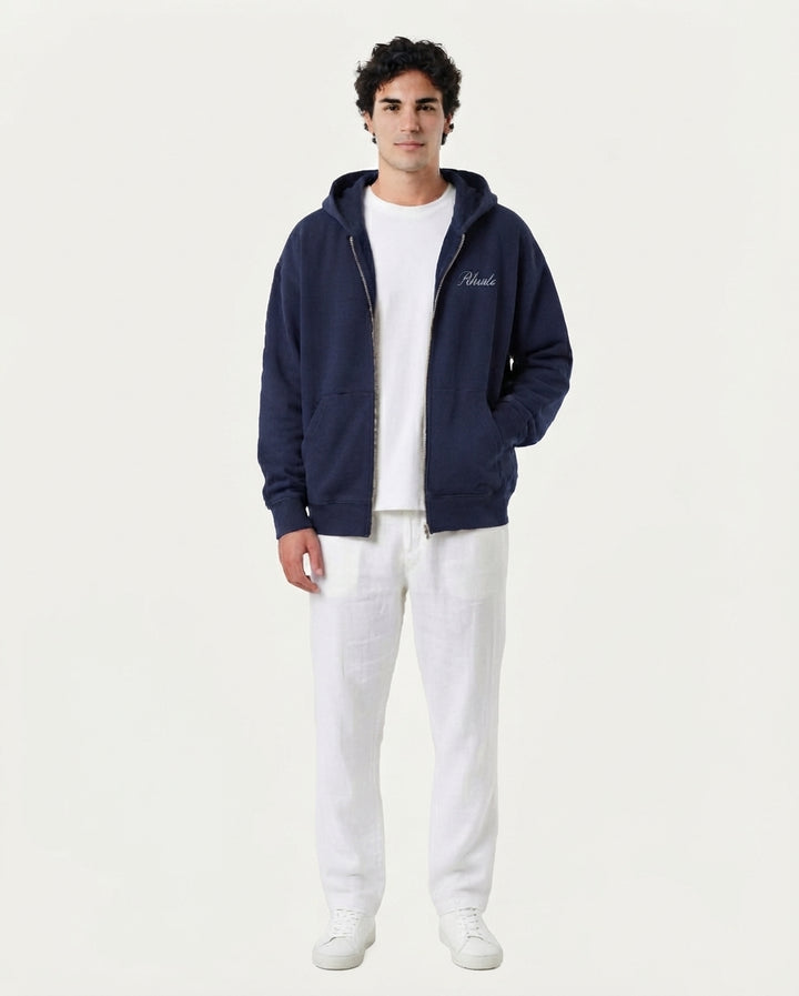 Men's Navy Zip Hoodie, Long Sleeves, Front Pockets