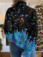 Women's festive turtleneck sweater with colourful Christmas trees and stars