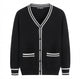 Men's Navy Cardigan, Contrast Trim, V-Neck, Long Sleeves