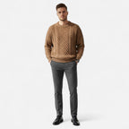 Men's cable knit crew neck sweater with long sleeves