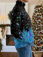 Women's festive turtleneck sweater with colourful Christmas trees and stars