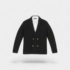 Men's double-breasted knitted cardigan with notched lapels and front pockets
