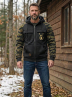 Men's camouflage sleeve zip hoodie with hood and utility pockets