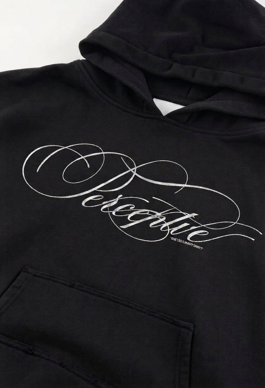 Black Men's Graphic Hoodie, Long Sleeves, Kangaroo Pocket