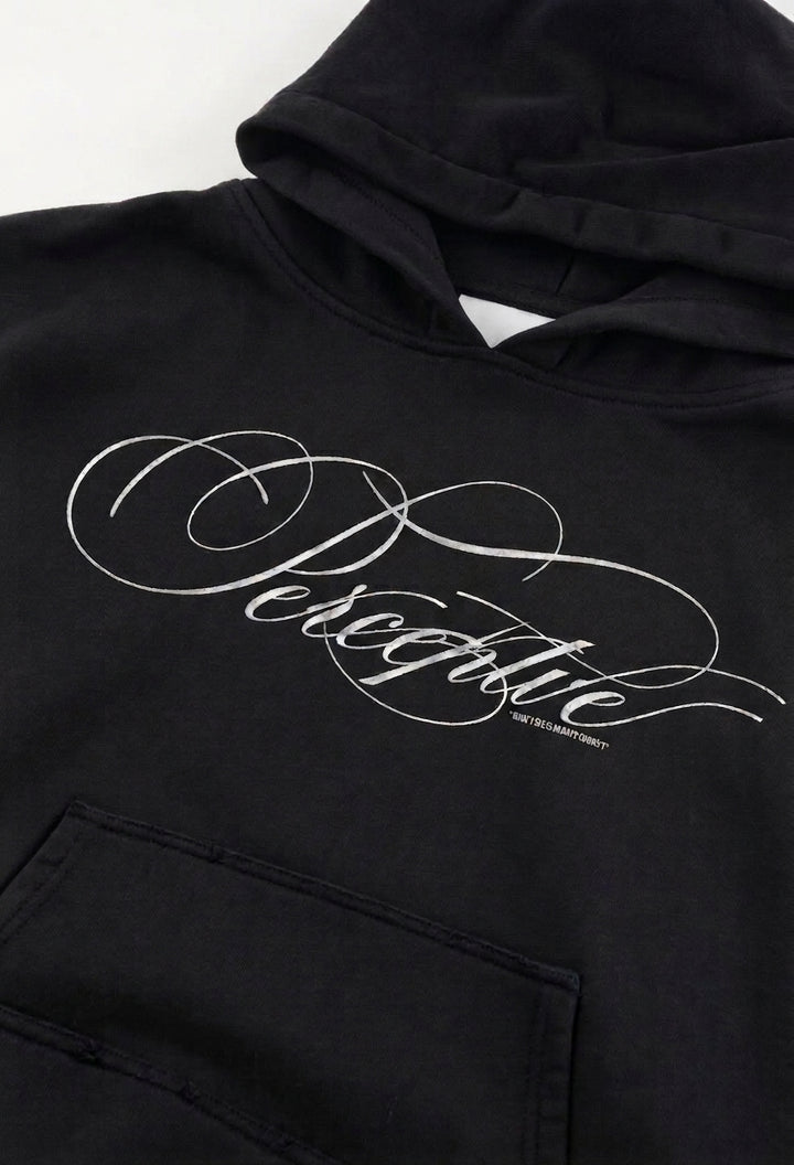 Black Men's Graphic Hoodie, Long Sleeves, Kangaroo Pocket