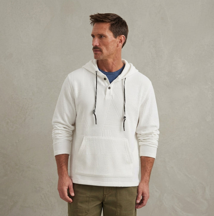 Men's Striped Henley Hoodie, Long Sleeves, Kangaroo Pocket