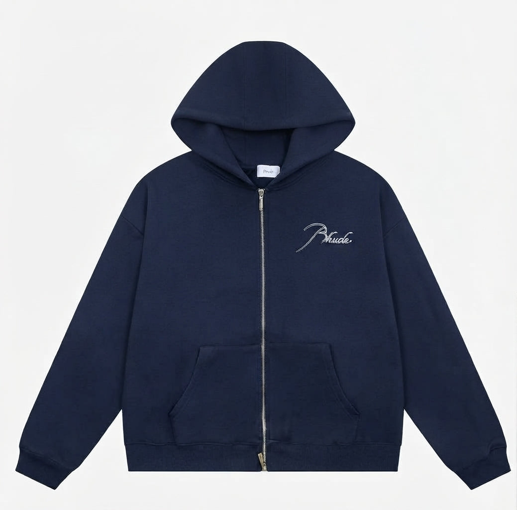 Men's Navy Zip Hoodie, Long Sleeves, Front Pockets