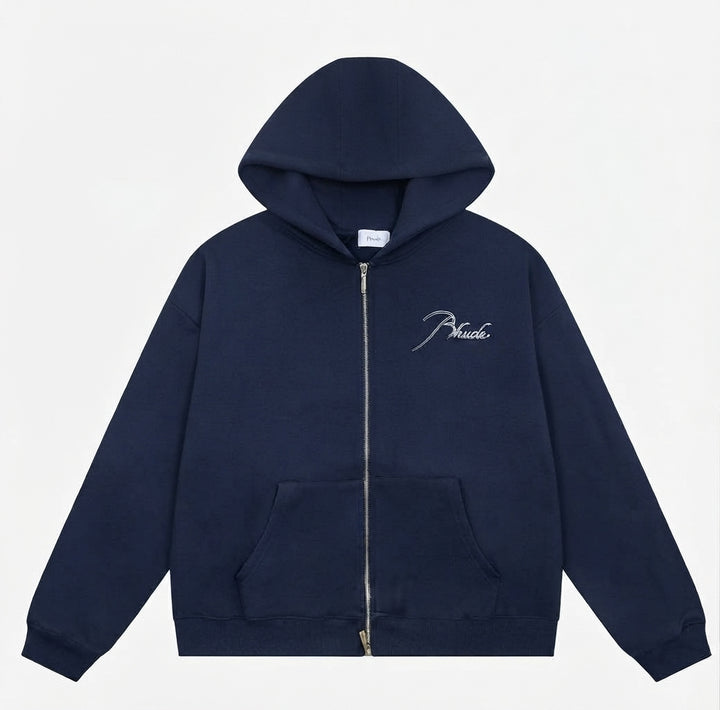 Men's Navy Zip Hoodie, Long Sleeves, Front Pockets