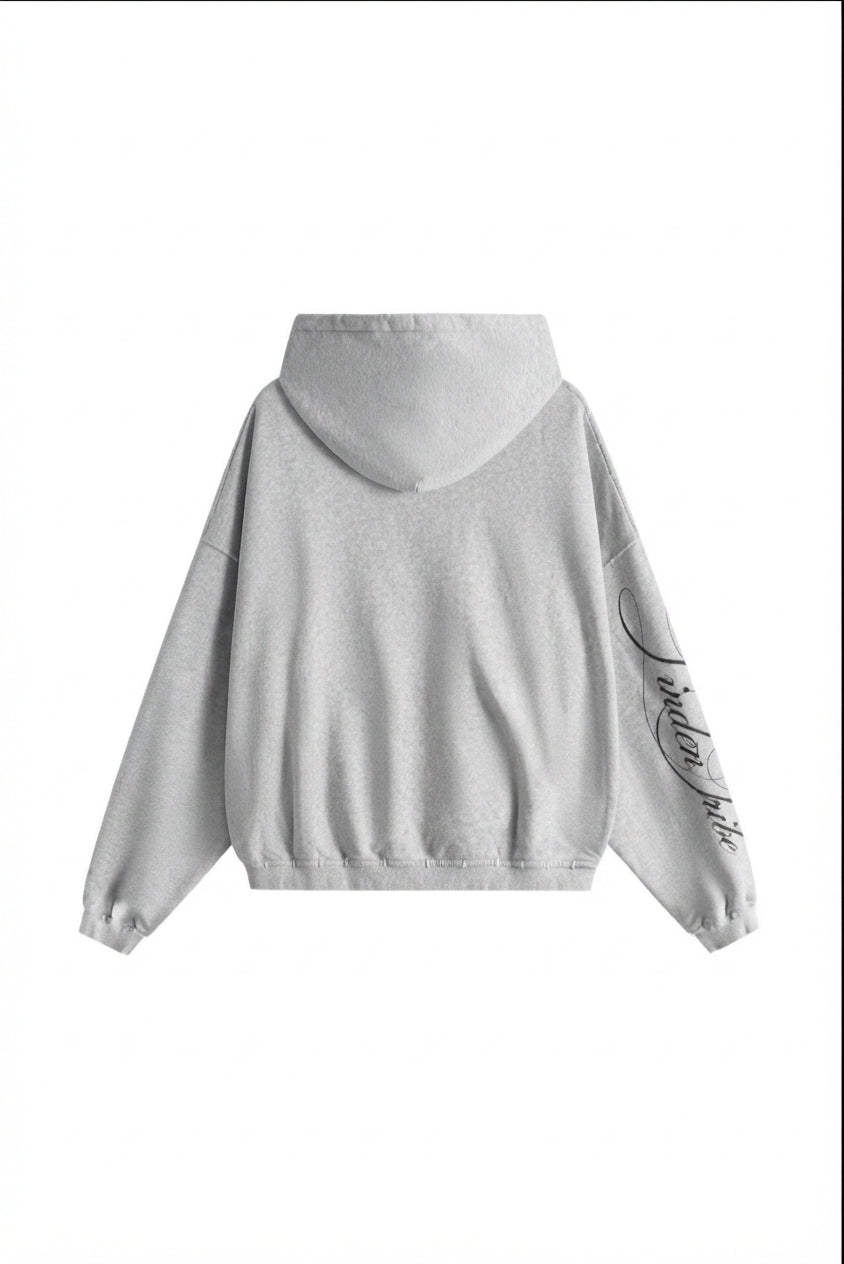 Men's Grey Script Graphic Hoodie, Relaxed Fit, Sleeve Print