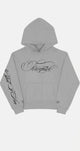 Men's Grey Script Graphic Hoodie, Relaxed Fit, Sleeve Print