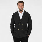 Men's double-breasted knitted cardigan with notched lapels and front pockets