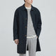 Men's Navy Long Mac Coat, Single Breasted, Point Collar, Button Front